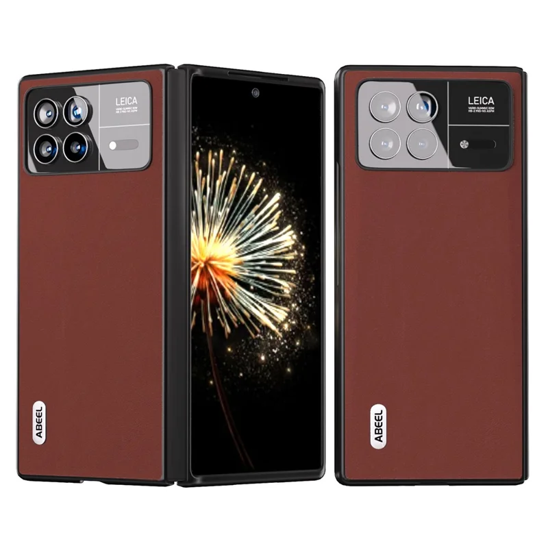 ABEEL For Xiaomi Mix Fold 3 5G Silky Feeling Phone Case Genuine Cow Leather Coated PC Shockproof Cover - Coffee