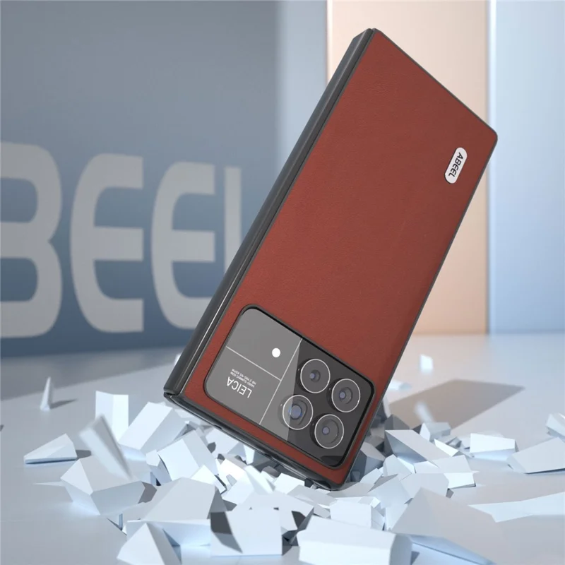 ABEEL For Xiaomi Mix Fold 3 5G Silky Feeling Phone Case Genuine Cow Leather Coated PC Shockproof Cover - Coffee