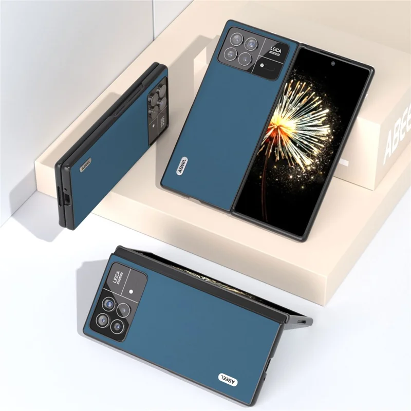 ABEEL For Xiaomi Mix Fold 3 5G Silky Feeling Phone Case Genuine Cow Leather Coated PC Shockproof Cover - Blue