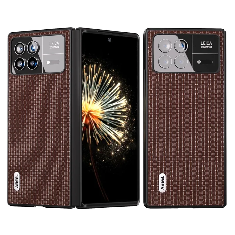 ABEEL Für Xiaomi Mix Fold 3 5G Echtes Rindsleder beschichtetes PC-Gehäuse, luxuriöse Textur, stoßfeste Handyhülle - Kaffee