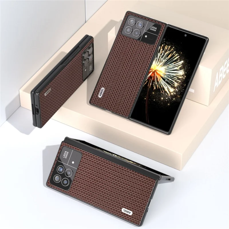 ABEEL Für Xiaomi Mix Fold 3 5G Echtes Rindsleder beschichtetes PC-Gehäuse, luxuriöse Textur, stoßfeste Handyhülle - Kaffee