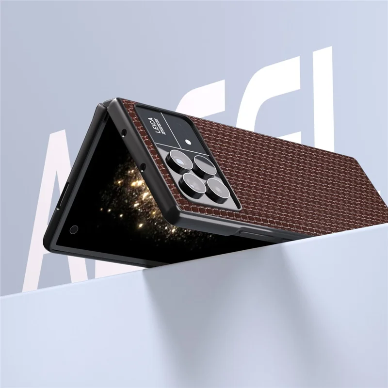 ABEEL Für Xiaomi Mix Fold 3 5G Echtes Rindsleder beschichtetes PC-Gehäuse, luxuriöse Textur, stoßfeste Handyhülle - Kaffee