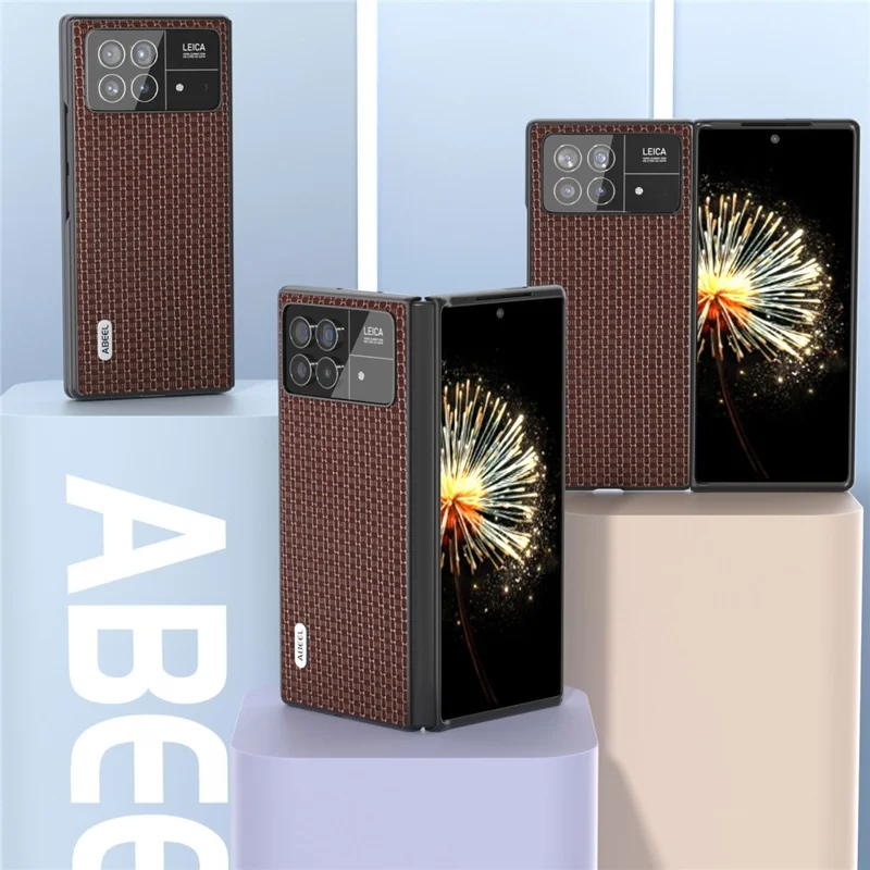 ABEEL Für Xiaomi Mix Fold 3 5G Echtes Rindsleder beschichtetes PC-Gehäuse, luxuriöse Textur, stoßfeste Handyhülle - Kaffee