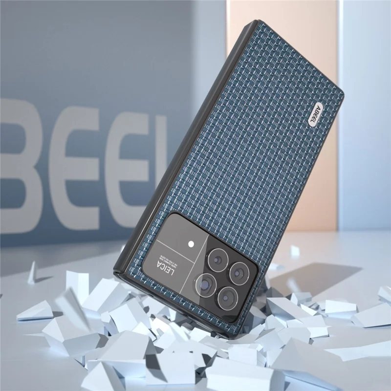 ABEEL For Xiaomi Mix Fold 3 5G Genuine Cow Leather Coated PC Case Luxury Texture Shockproof Phone Cover - Blue