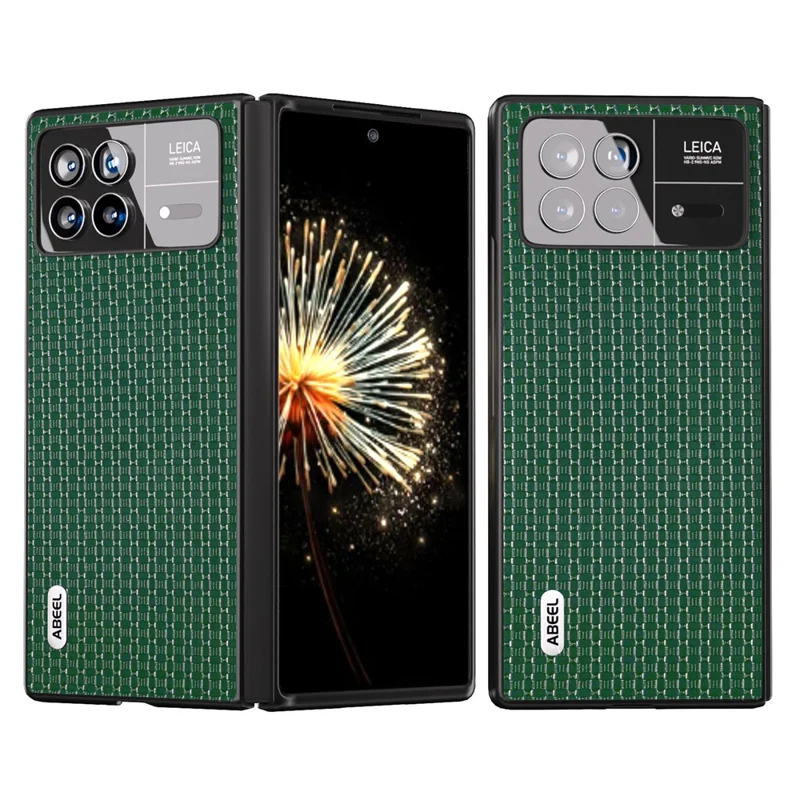 ABEEL For Xiaomi Mix Fold 3 5G Genuine Cow Leather Coated PC Case Luxury Texture Shockproof Phone Cover - Green