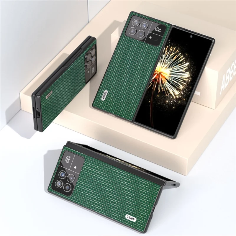 ABEEL For Xiaomi Mix Fold 3 5G Genuine Cow Leather Coated PC Case Luxury Texture Shockproof Phone Cover - Green