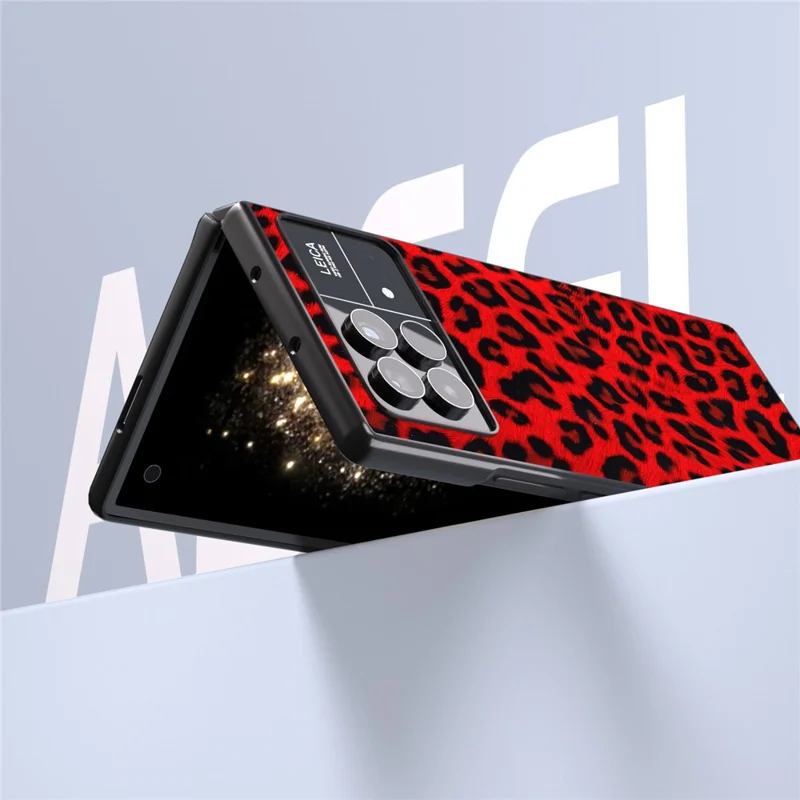 ABEEL For Xiaomi Mix Fold 3 5G PU Leather+PC Back Cover Leopard Pattern Protective Shell Phone Case - Red
