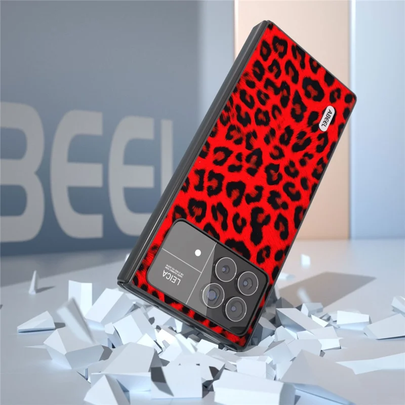ABEEL For Xiaomi Mix Fold 3 5G PU Leather+PC Back Cover Leopard Pattern Protective Shell Phone Case - Red