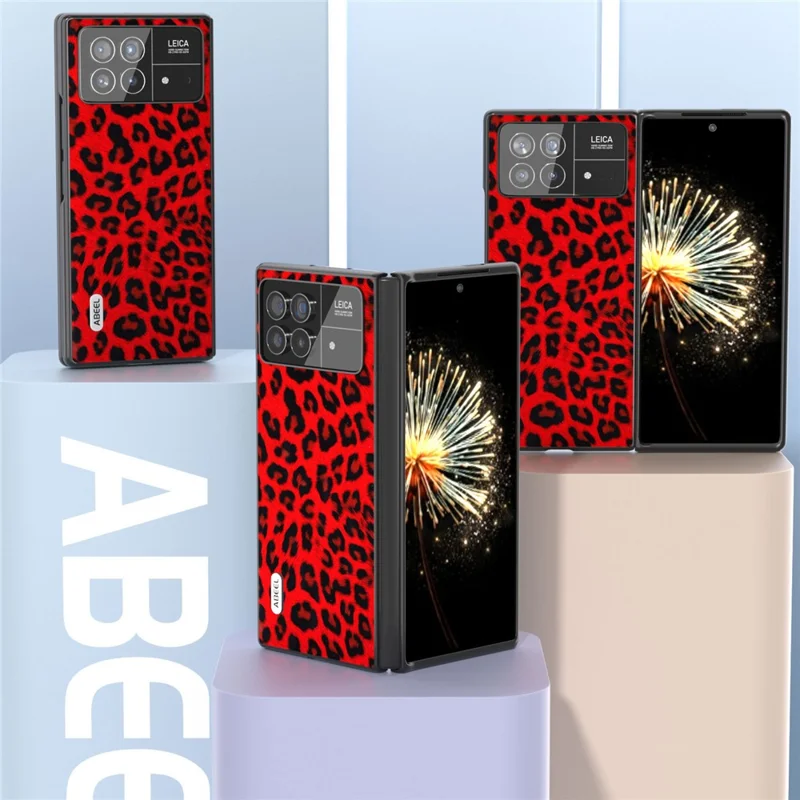 ABEEL For Xiaomi Mix Fold 3 5G PU Leather+PC Back Cover Leopard Pattern Protective Shell Phone Case - Red