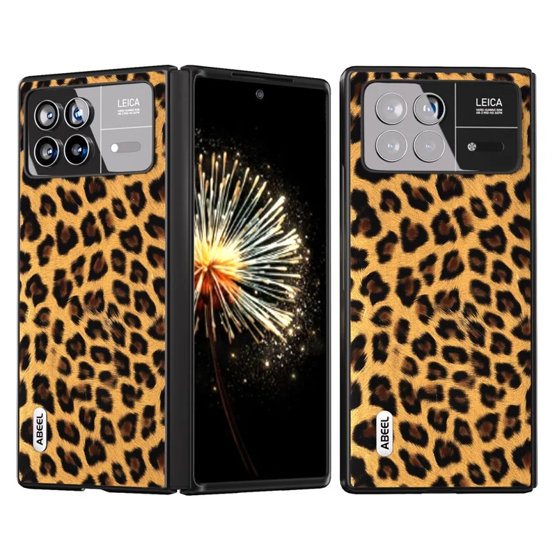 ABEEL For Xiaomi Mix Fold 3 5G PU Leather+PC Back Cover Leopard Pattern Protective Shell Phone Case - Champagne Gold