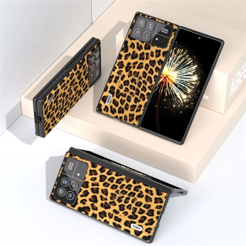 ABEEL For Xiaomi Mix Fold 3 5G PU Leather+PC Back Cover Leopard Pattern Protective Shell Phone Case - Champagne Gold