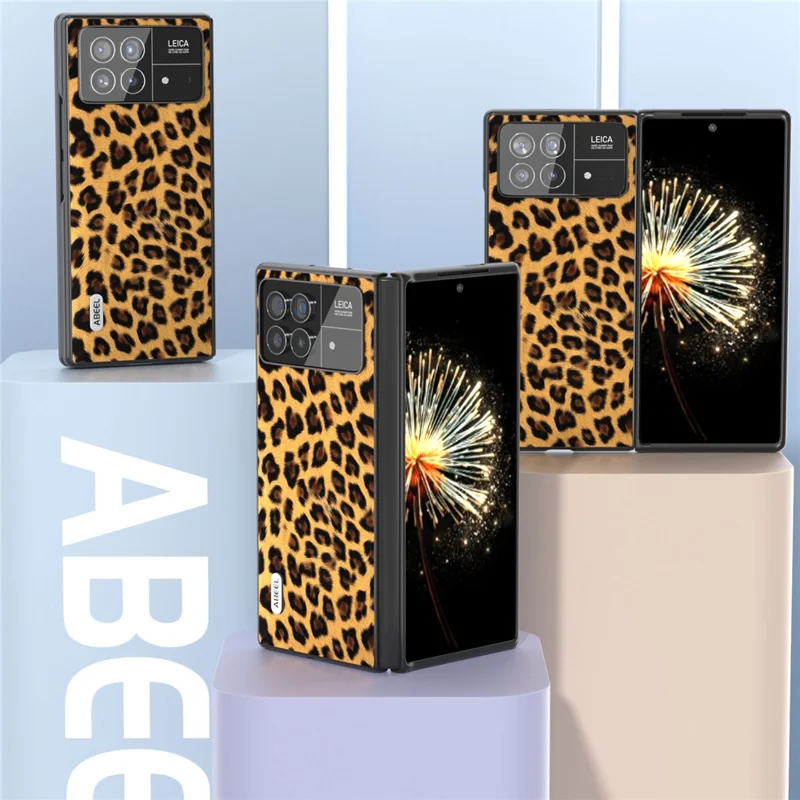 ABEEL For Xiaomi Mix Fold 3 5G PU Leather+PC Back Cover Leopard Pattern Protective Shell Phone Case - Champagne Gold