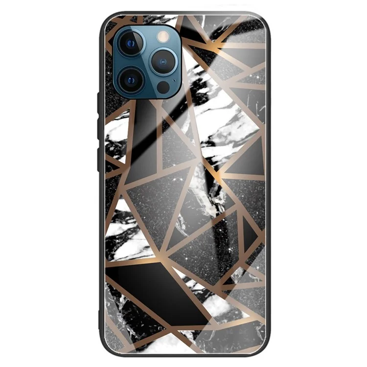 Für iPhone 15 Pro Max Tempered Glass TPU Handy-Rückenschale Fallschutz Marmorstruktur Druckbares Mobilgehäuse - Stil M