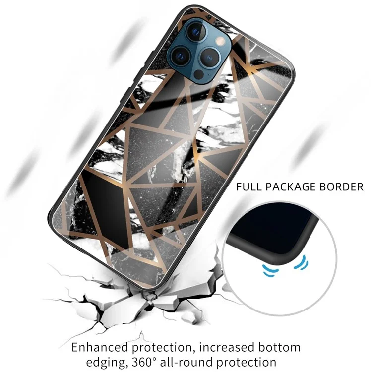 Für iPhone 15 Pro Max Tempered Glass TPU Handy-Rückenschale Fallschutz Marmorstruktur Druckbares Mobilgehäuse - Stil M