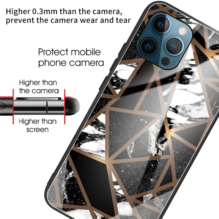 Für iPhone 15 Pro Max Tempered Glass TPU Handy-Rückenschale Fallschutz Marmorstruktur Druckbares Mobilgehäuse - Stil M
