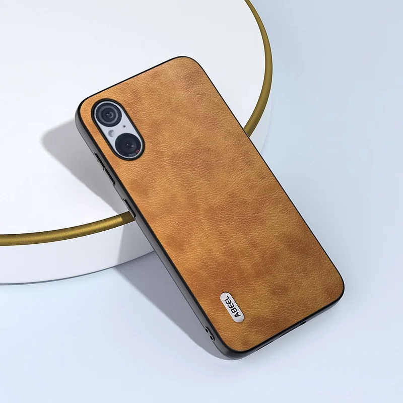 ABEEL For Sony Xperia 5 V PU Leather Coated TPU+PC Phone Case Retro Litchi Texture Drop Protection Cover - Brown