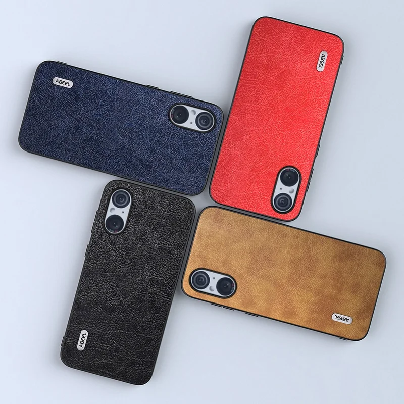 ABEEL For Sony Xperia 5 V PU Leather Coated TPU+PC Phone Case Retro Litchi Texture Drop Protection Cover - Brown