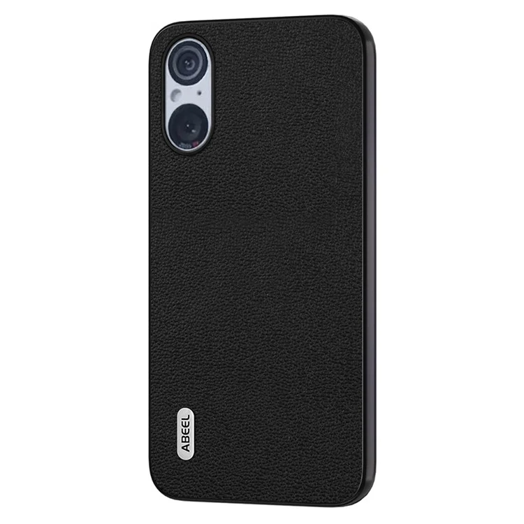 ABEEL For Sony Xperia 5 V Litchi Texture Protective Cover Genuine Cow Leather Coated PC+TPU Phone Case - Black