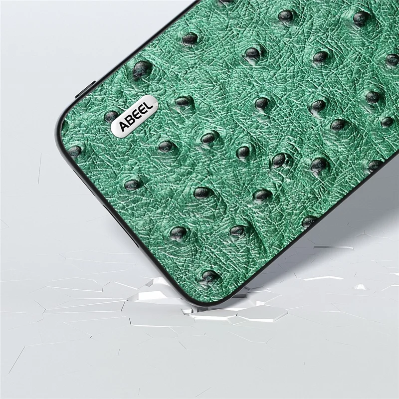 ABEEL For Sony Xperia 5 V Ostrich Texture Phone Cover Genuine Cow Leather Coated PC+TPU Hybrid Protective Case - Green