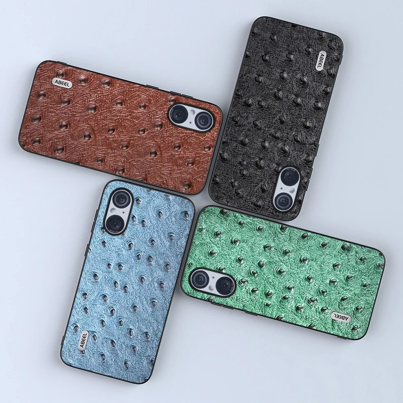 ABEEL For Sony Xperia 5 V Ostrich Texture Phone Cover Genuine Cow Leather Coated PC+TPU Hybrid Protective Case - Green