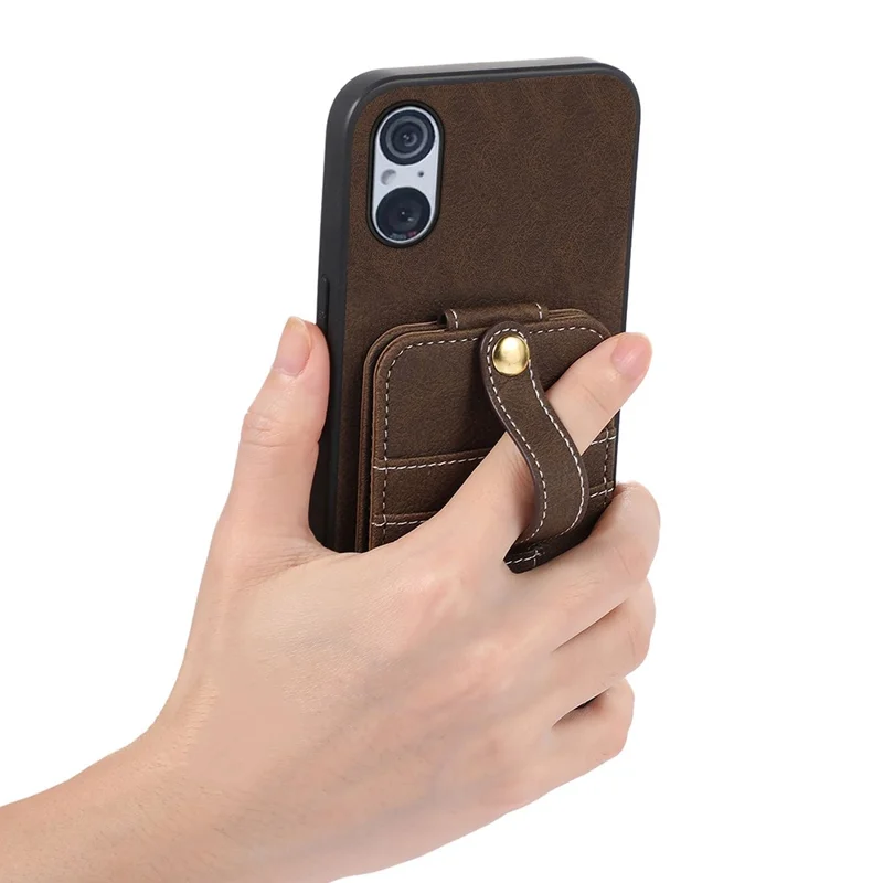 ABEEL Style 02 For Sony Xperia 5 V Vertical Flip Card Slots Kickstand Case Litchi Texture PU+TPU+PC Anti-scratch Phone Cover - Khaki