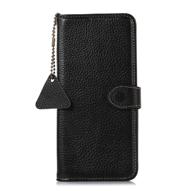 Per Sony Xperia 5 V RFID Blocking Phone Shell Cover Litchi Texture Stand Wallet Genuine Cow Leather Case - Black
