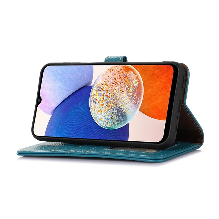 Para Sony Xperia 5 V RFID Blocking Phone Shell Cover Litchi Texture Stand Wallet Genuine Cow Leather Case - Blue
