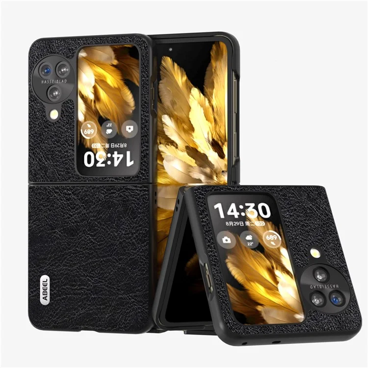 ABEEL Für Oppo Find N3 Flip 5G PU-Leder beschichtete PC-Handyhülle Retro Litchi-Textur Slim Fit Hülle - Schwarz