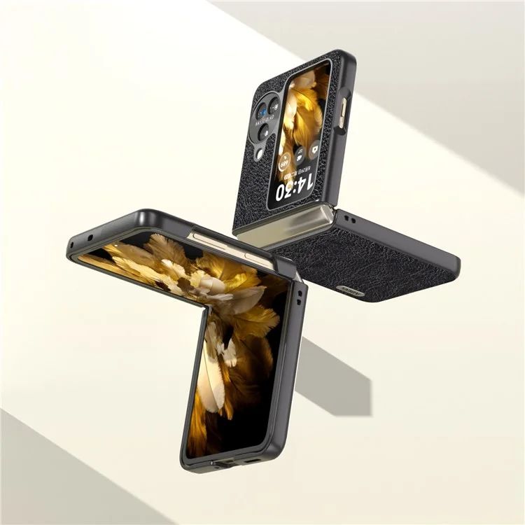 ABEEL Für Oppo Find N3 Flip 5G PU-Leder beschichtete PC-Handyhülle Retro Litchi-Textur Slim Fit Hülle - Schwarz