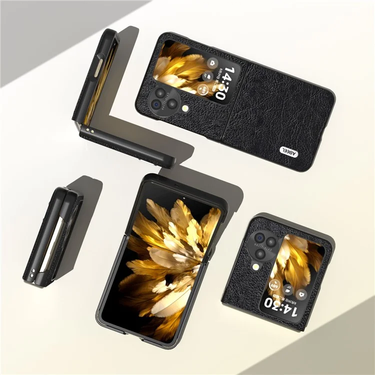 ABEEL Für Oppo Find N3 Flip 5G PU-Leder beschichtete PC-Handyhülle Retro Litchi-Textur Slim Fit Hülle - Schwarz