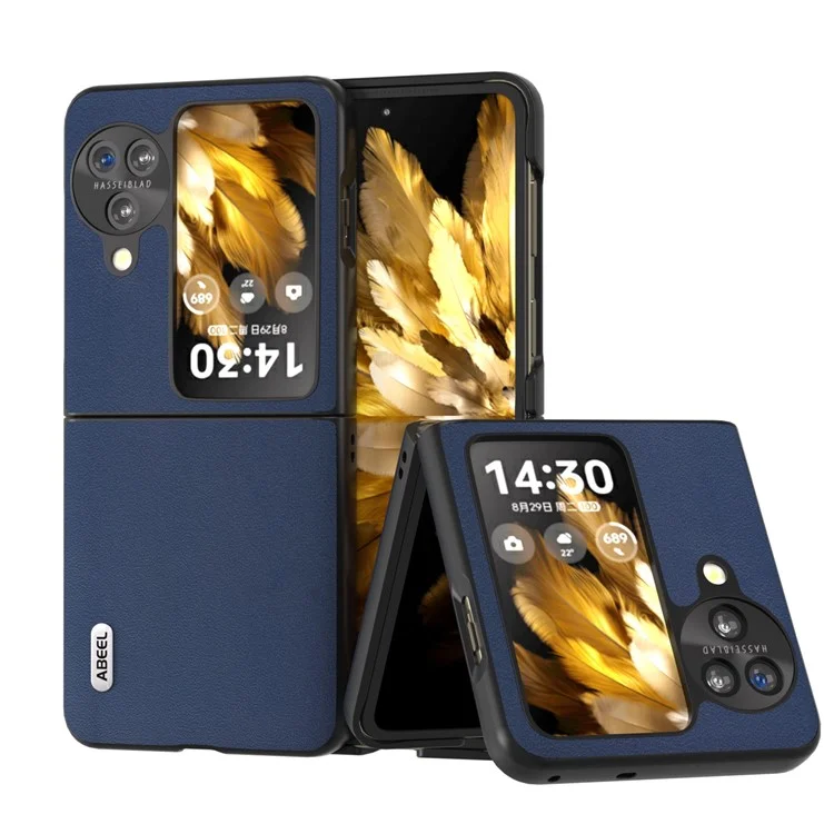 ABEEL Для Oppo Find N3 Flip 5G Nappa Texture Задняя крышка Genuine Cow Leather+PC Защитный чехол для телефона - Синий