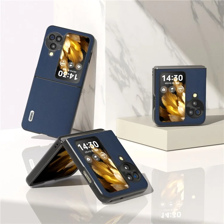 ABEEL Для Oppo Find N3 Flip 5G Nappa Texture Задняя крышка Genuine Cow Leather+PC Защитный чехол для телефона - Синий