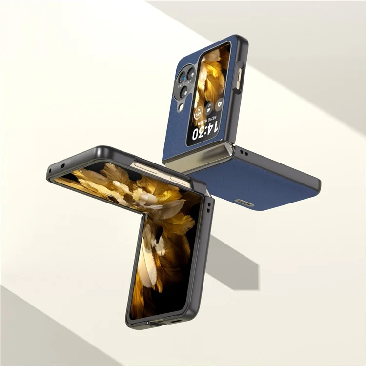 ABEEL Для Oppo Find N3 Flip 5G Nappa Texture Задняя крышка Genuine Cow Leather+PC Защитный чехол для телефона - Синий