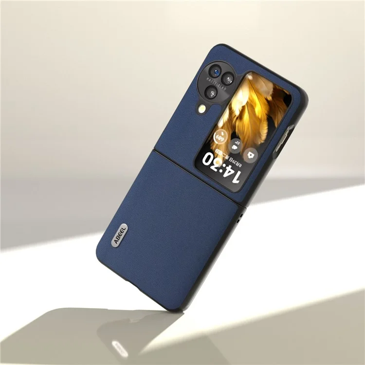 ABEEL Для Oppo Find N3 Flip 5G Nappa Texture Задняя крышка Genuine Cow Leather+PC Защитный чехол для телефона - Синий