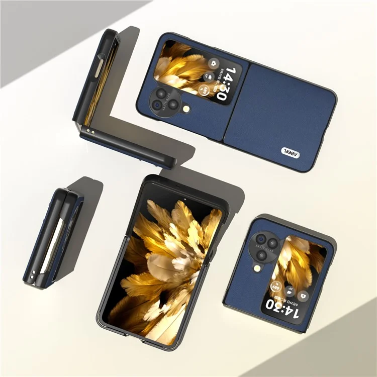 ABEEL Для Oppo Find N3 Flip 5G Nappa Texture Задняя крышка Genuine Cow Leather+PC Защитный чехол для телефона - Синий