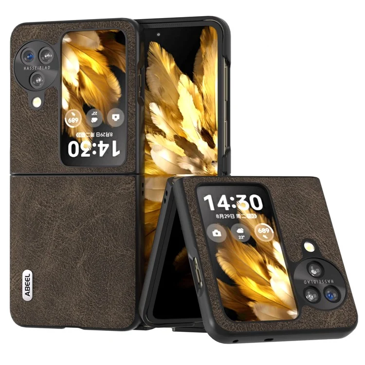 ABEEL Pour Oppo Find N3 Flip 5G Étui de protection anti-rayures en texture de peau de litchi en cuir PU et PC - Kaki