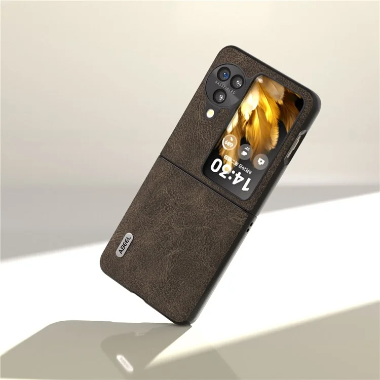 ABEEL Pour Oppo Find N3 Flip 5G Étui de protection anti-rayures en texture de peau de litchi en cuir PU et PC - Kaki