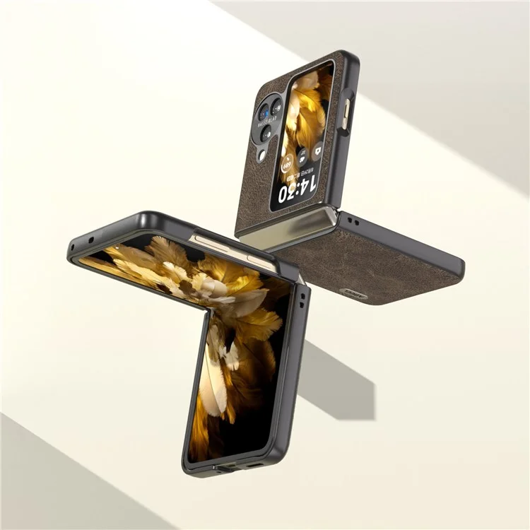 ABEEL Pour Oppo Find N3 Flip 5G Étui de protection anti-rayures en texture de peau de litchi en cuir PU et PC - Kaki