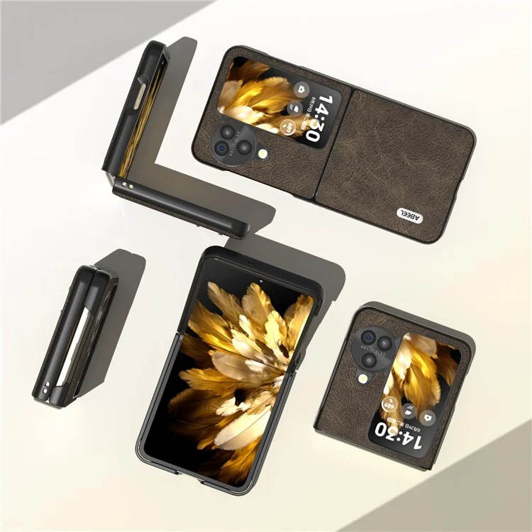 ABEEL Pour Oppo Find N3 Flip 5G Étui de protection anti-rayures en texture de peau de litchi en cuir PU et PC - Kaki
