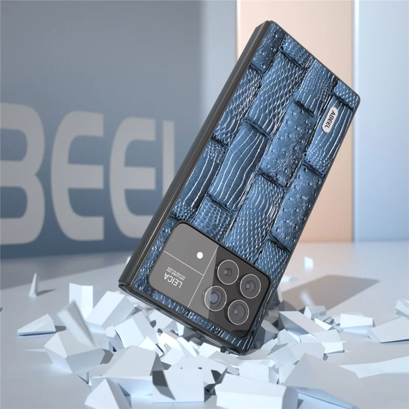 ABEEL For Xiaomi Mix Fold 3 5G Genuine Cow Leather+Hard PC Shell Mahjong Texture Drop-Proof Protective Phone Cover - Blue