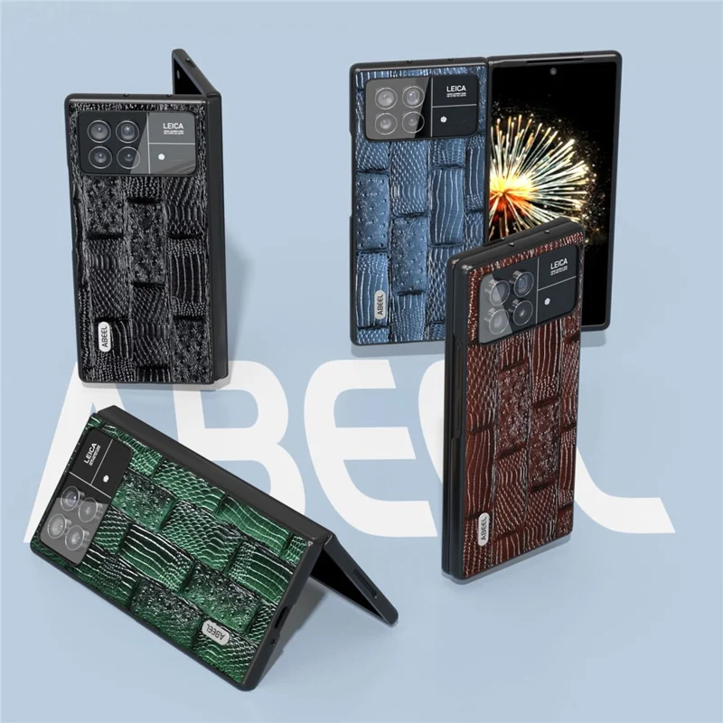 ABEEL For Xiaomi Mix Fold 3 5G Genuine Cow Leather+Hard PC Shell Mahjong Texture Drop-Proof Protective Phone Cover - Blue