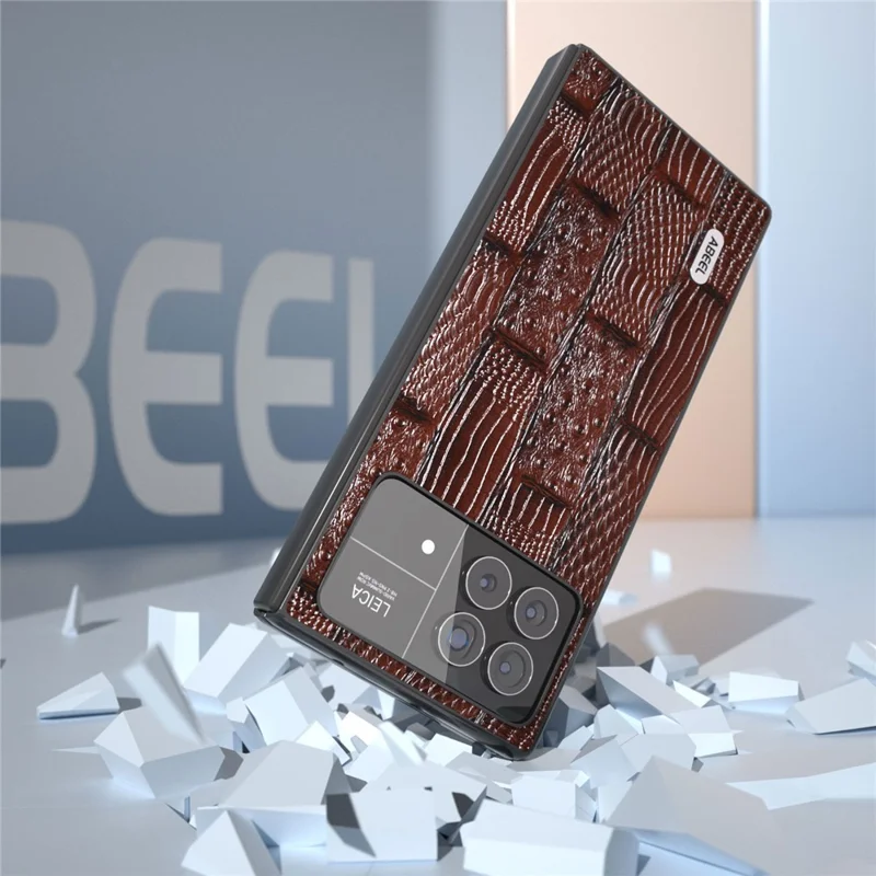 ABEEL For Xiaomi Mix Fold 3 5G Genuine Cow Leather+Hard PC Shell Mahjong Texture Drop-Proof Protective Phone Cover - Brown