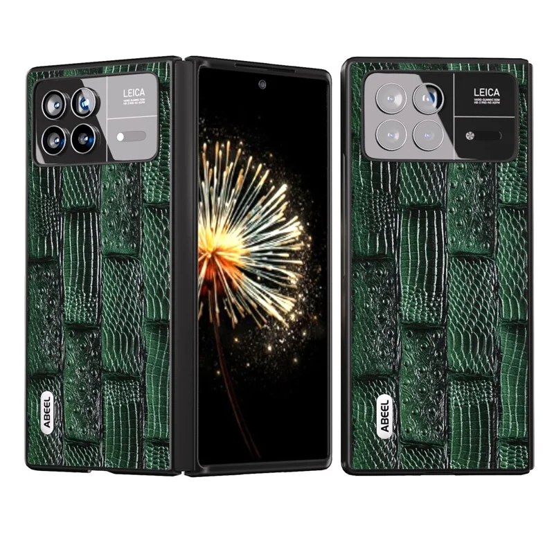 ABEEL For Xiaomi Mix Fold 3 5G Genuine Cow Leather+Hard PC Shell Mahjong Texture Drop-Proof Protective Phone Cover - Green