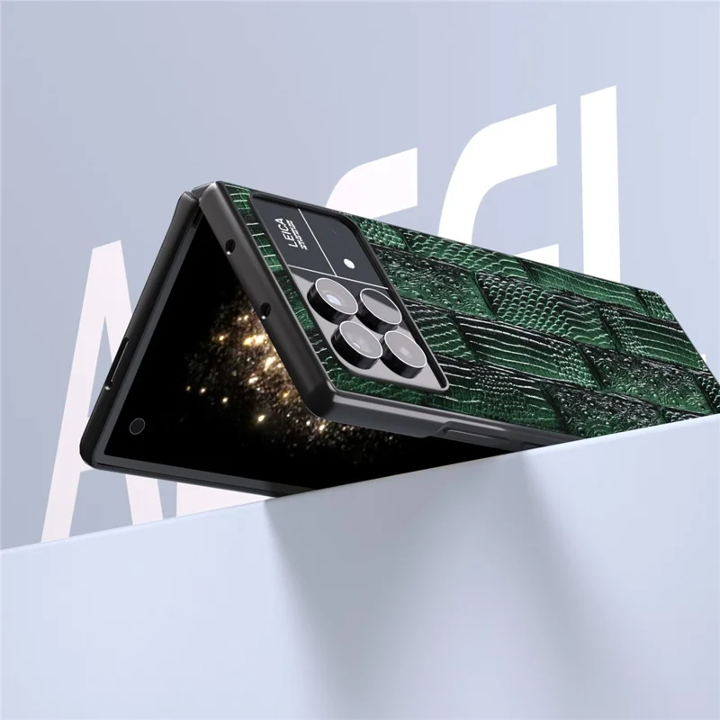 ABEEL For Xiaomi Mix Fold 3 5G Genuine Cow Leather+Hard PC Shell Mahjong Texture Drop-Proof Protective Phone Cover - Green