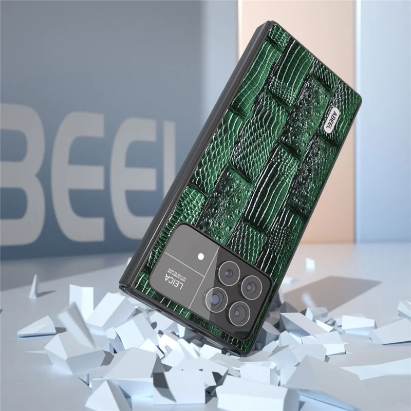 ABEEL For Xiaomi Mix Fold 3 5G Genuine Cow Leather+Hard PC Shell Mahjong Texture Drop-Proof Protective Phone Cover - Green