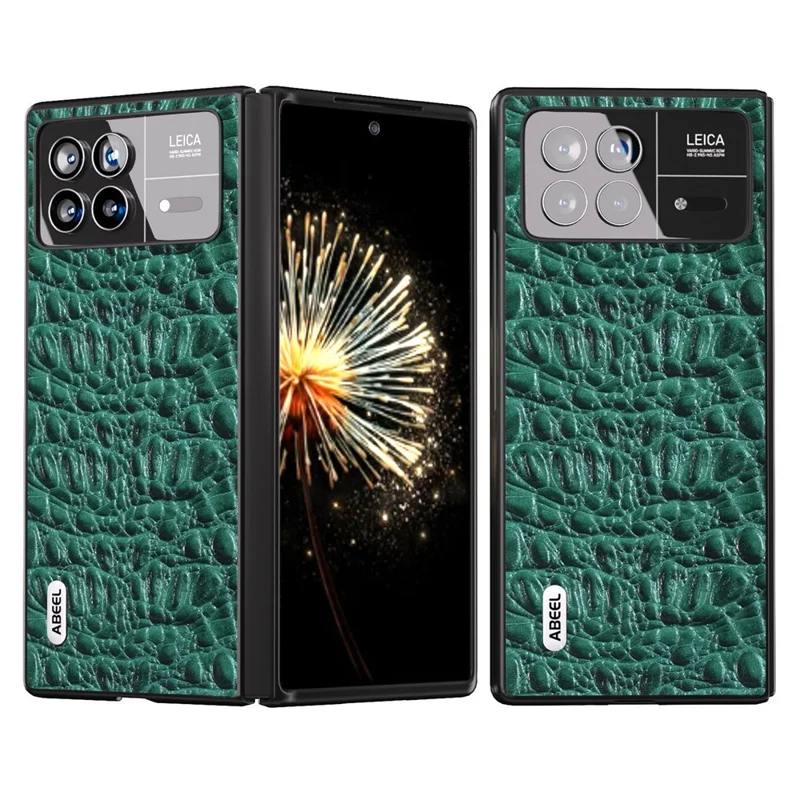 ABEEL For Xiaomi Mix Fold 3 5G Genuine Cow Leather+PC No-Slip Case Canopy Texture Phone Cover - Green