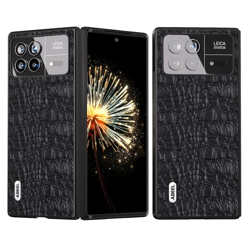 ABEEL For Xiaomi Mix Fold 3 5G Genuine Cow Leather+PC No-Slip Case Canopy Texture Phone Cover - Black