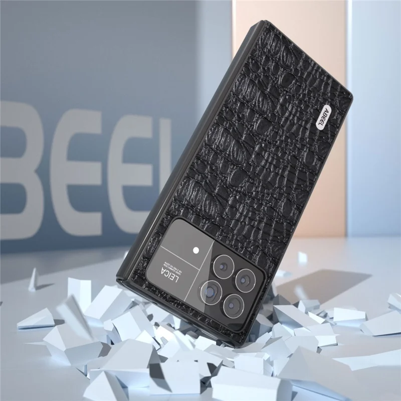 ABEEL For Xiaomi Mix Fold 3 5G Genuine Cow Leather+PC No-Slip Case Canopy Texture Phone Cover - Black