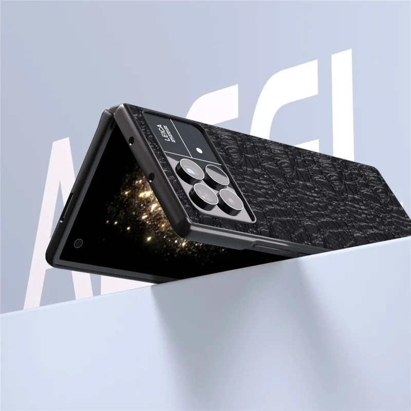 ABEEL For Xiaomi Mix Fold 3 5G Genuine Cow Leather+PC No-Slip Case Canopy Texture Phone Cover - Black