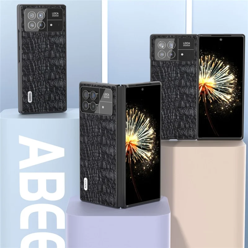 ABEEL For Xiaomi Mix Fold 3 5G Genuine Cow Leather+PC No-Slip Case Canopy Texture Phone Cover - Black
